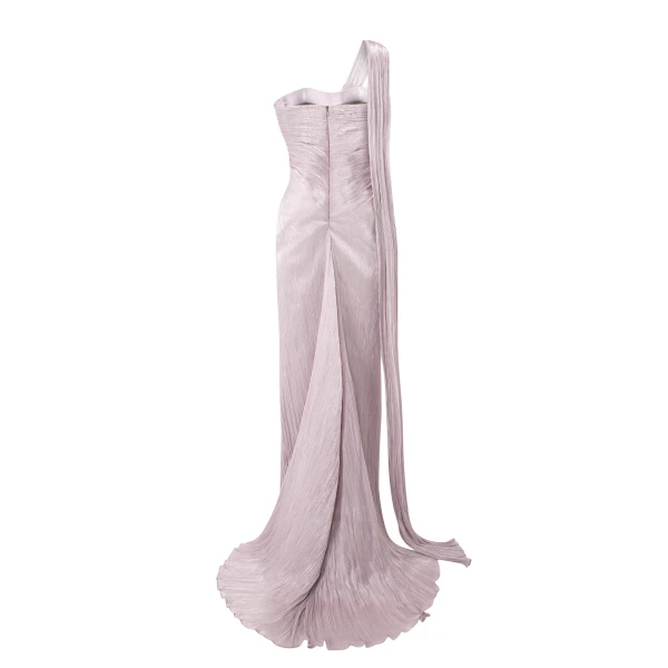 Marmar Halim One-Shoulder Pleated Silk Dress in Lilac | Evening Gowns | Luxury Shoes 