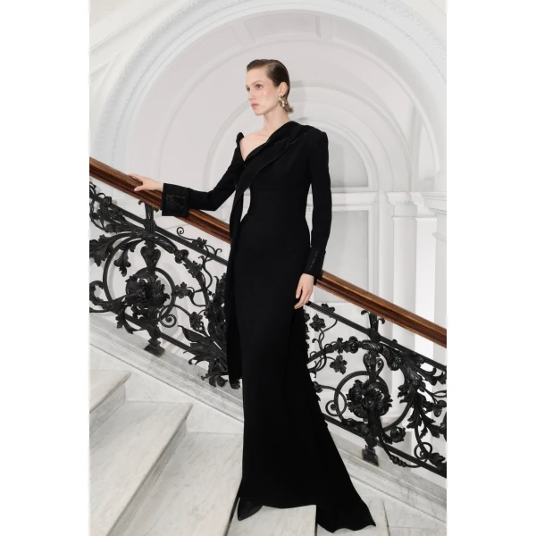 Marmar Halim Straight-Cut Crepe Dress With Embroidery | Evening Gowns | Luxury Shoes 