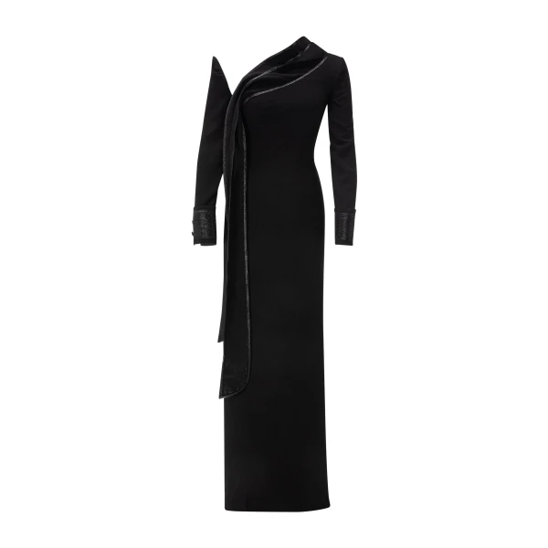 Straight-Cut Crepe Dress With Embroidery