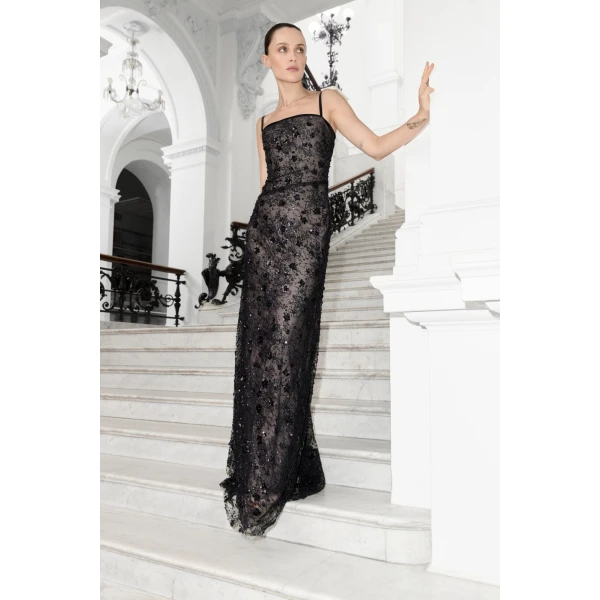 Marmar Halim Straight-Cut Embroidered Lace Dress | Evening Gowns | Luxury Shoes 