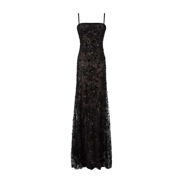 Straight-Cut Embroidered Lace Dress