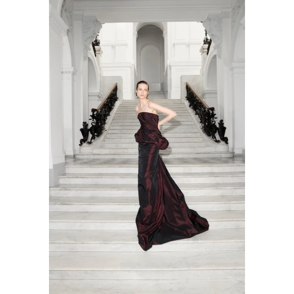 Marmar Halim Strapless Draped Corseted Taffeta Dress | Evening Gowns | Luxury Shoes 