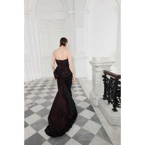 Marmar Halim Strapless Draped Corseted Taffeta Dress | Evening Gowns | Luxury Shoes 
