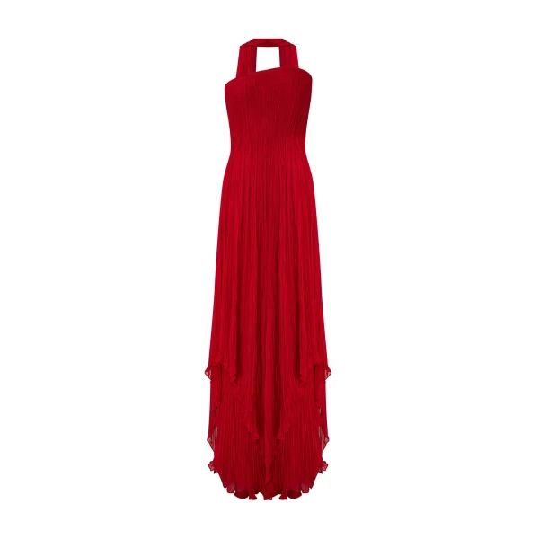 Marmar Halim Strapless Pleated Chiffon Dress With Scarf | Evening Gowns | Luxury Shoes 
