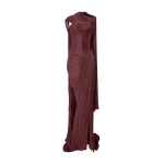 Marmar Halim Strapless Pleated Silk Dress With Cape in Burgundy | Evening Gowns | Luxury Shoes 