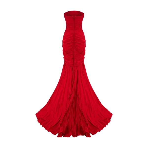 Marmar Halim Strapless Pleated Taffeta Fish-Cut Dress With Cape | Evening Gowns | Luxury Shoes 