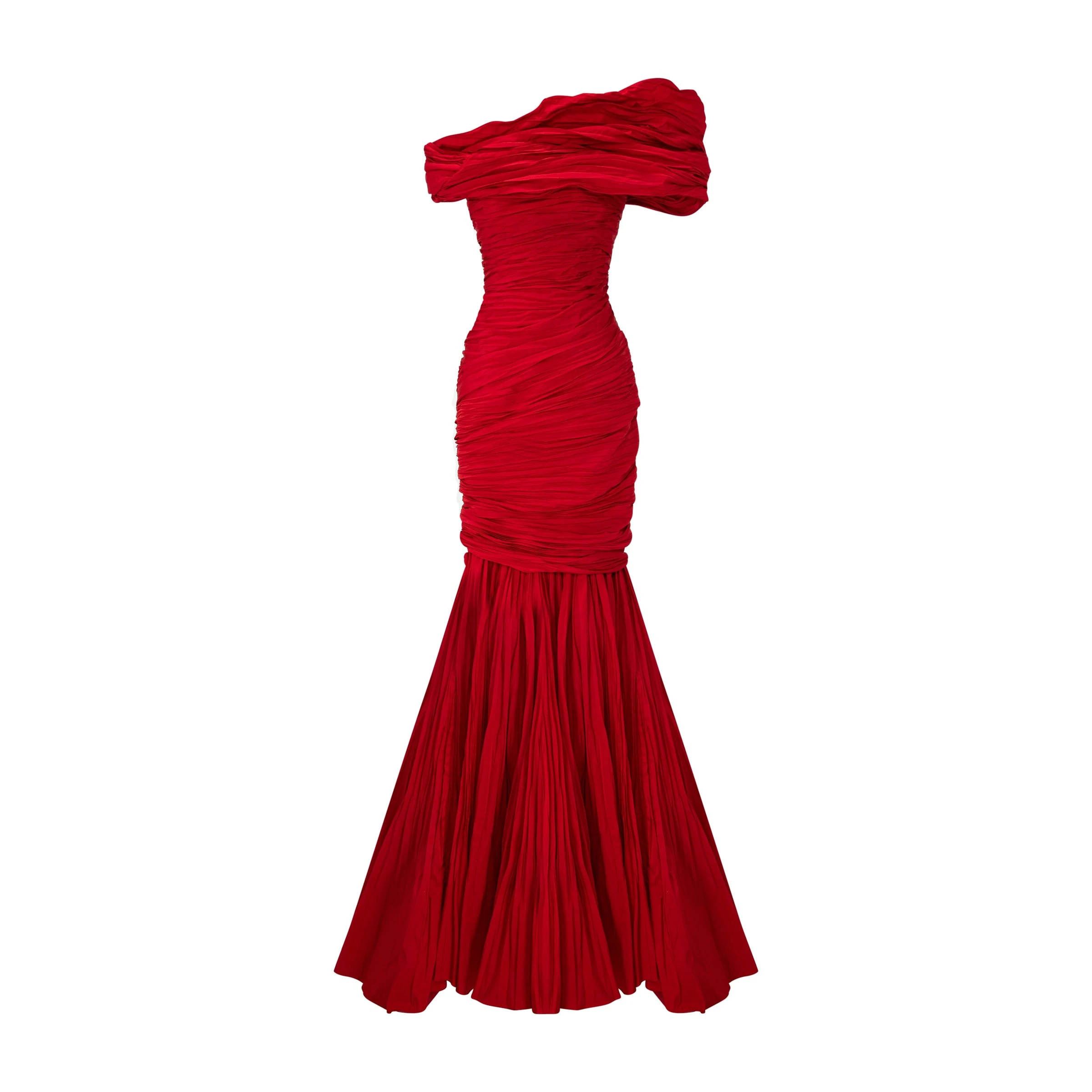 Marmar Halim Strapless Pleated Taffeta Fish-Cut Dress With Cape Marmar Halim Strapless Pleated Taffeta Fish-Cut Dress With Cape | Evening Gowns | Luxury Shoes