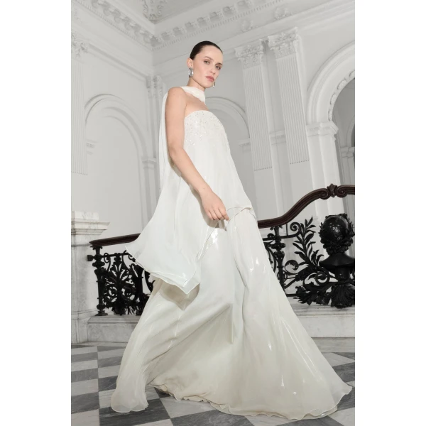 Marmar Halim Strapless Silk Chiffon Dress With Embroidery | Evening Gowns | Luxury Shoes 