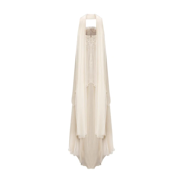 Marmar Halim Strapless Silk Chiffon Dress With Embroidery | Evening Gowns | Luxury Shoes 