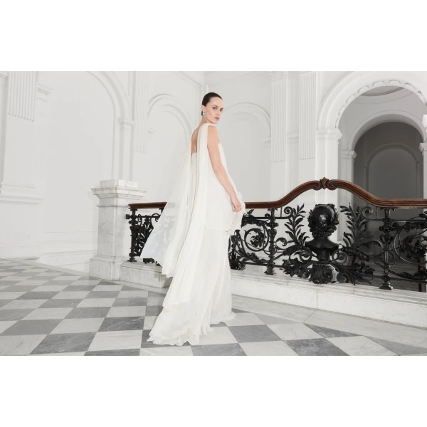 Marmar Halim Strapless Silk Chiffon Dress With Embroidery | Evening Gowns | Luxury Shoes 