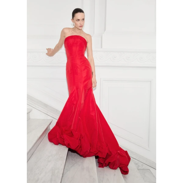 Marmar Halim Strapless Taffeta Fish-Cut Dress | Evening Gowns | Luxury Shoes 