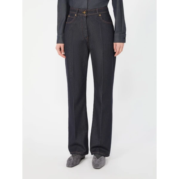 Max Mara Abbono Denim-Look Barrel-Leg Trousers in Midnight Blue | Denim | Luxury Shoes 