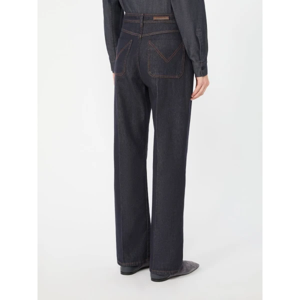 Max Mara Abbono Denim-Look Barrel-Leg Trousers in Midnight Blue | Denim | Luxury Shoes 