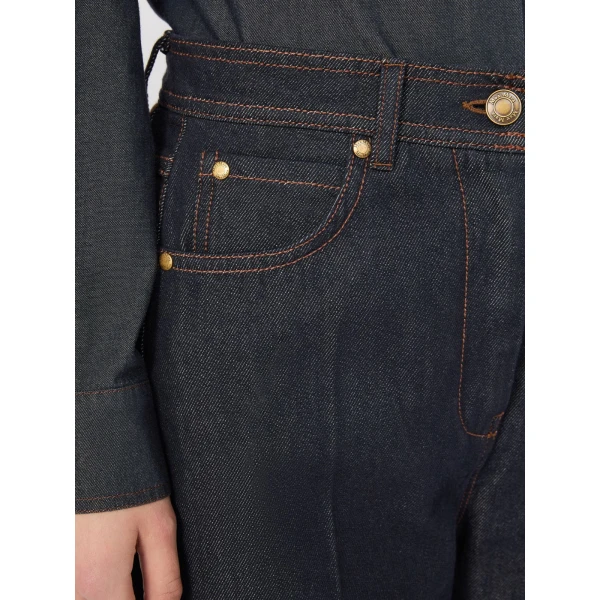 Max Mara Abbono Denim-Look Barrel-Leg Trousers in Midnight Blue | Denim | Luxury Shoes 