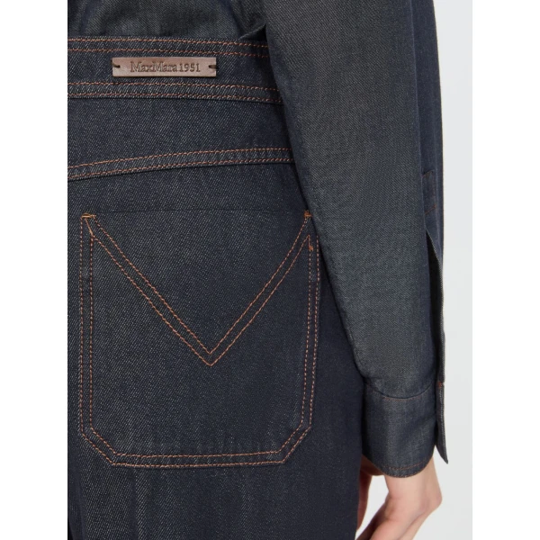 Max Mara Abbono Denim-Look Barrel-Leg Trousers in Midnight Blue | Denim | Luxury Shoes 