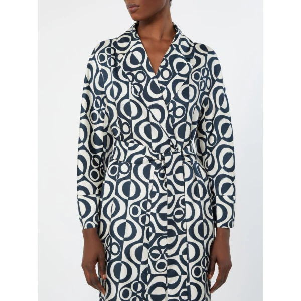 Max Mara Abetaia Short Printed Silk Wrap Dress in Ultramarine | Mini Dresses | Luxury Shoes 