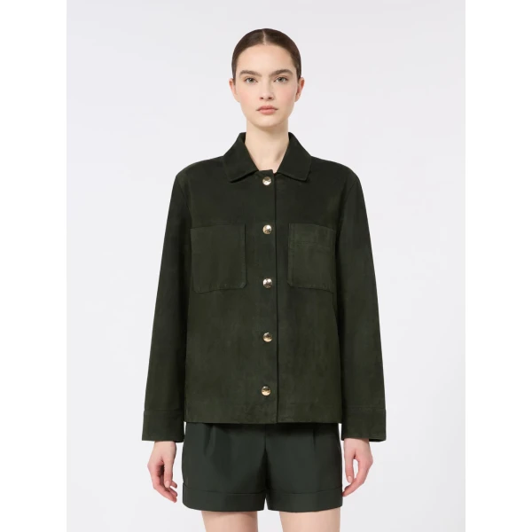 Max Mara Abisso Suede Shirt Jacket in Green | Leather Jackets | Luxury Shoes 