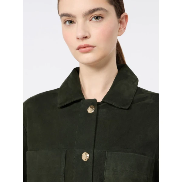 Max Mara Abisso Suede Shirt Jacket in Green | Leather Jackets | Luxury Shoes 