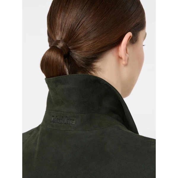 Max Mara Abisso Suede Shirt Jacket in Green | Leather Jackets | Luxury Shoes 