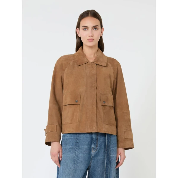 Max Mara Abito Soft Suede Jacket in Hazelnut Brown | Leather Jackets | Luxury Shoes 
