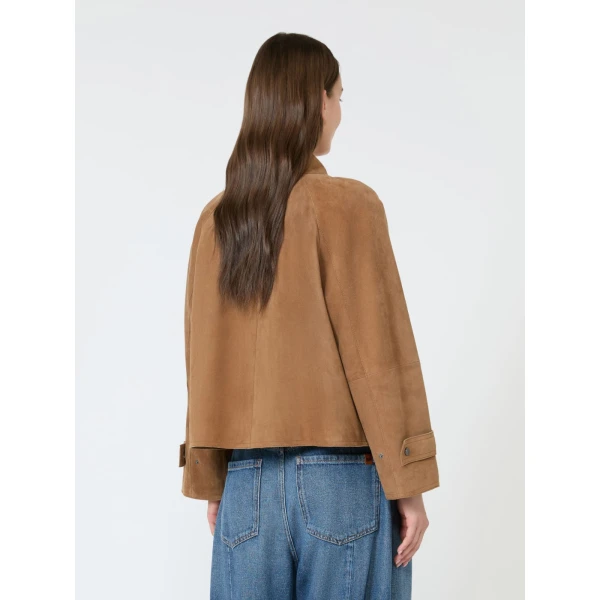 Max Mara Abito Soft Suede Jacket in Hazelnut Brown | Leather Jackets | Luxury Shoes 