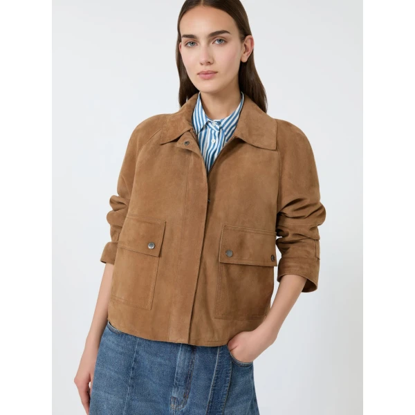Max Mara Abito Soft Suede Jacket in Hazelnut Brown | Leather Jackets | Luxury Shoes 