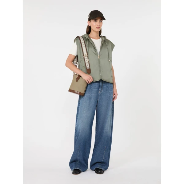 Max Mara Accenni Reversible Padded Canvas Gilet in Khaki | Vests | Luxury Shoes 