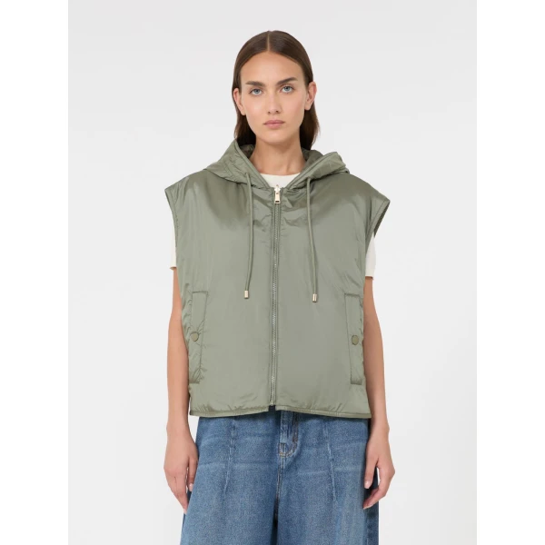 Max Mara Accenni Reversible Padded Canvas Gilet in Khaki | Vests | Luxury Shoes 