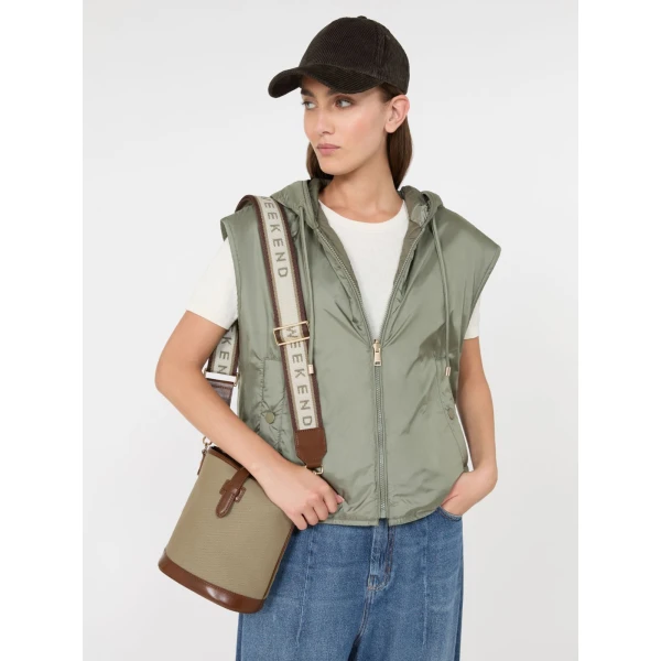 Max Mara Accenni Reversible Padded Canvas Gilet in Khaki | Vests | Luxury Shoes 
