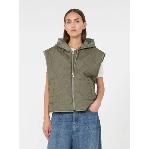 Max Mara Accenni Reversible Padded Canvas Gilet in Khaki | Vests | Luxury Shoes 