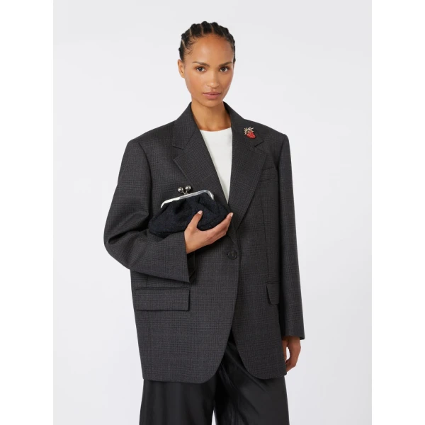 Max Mara Accenni Small Wool Boucle Pasticcino Bag in Black | Clutch Bags | Luxury Shoes 