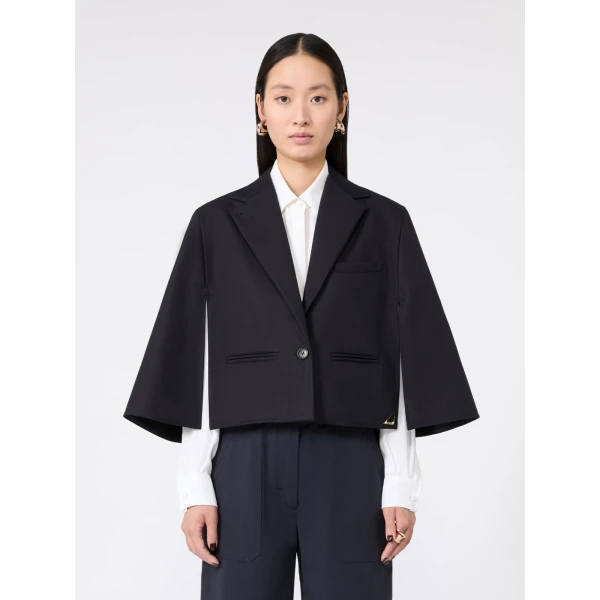 Max Mara Accento Water-Repellent Gabardine Cape in Midnight Blue | Coats | Luxury Shoes 