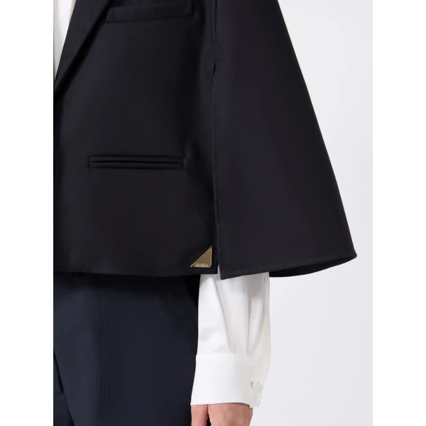 Max Mara Accento Water-Repellent Gabardine Cape in Midnight Blue | Coats | Luxury Shoes 