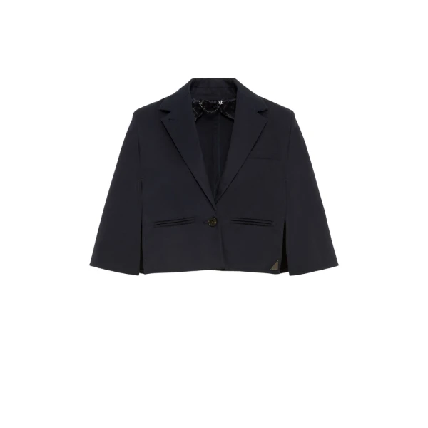 Max Mara Accento Water-Repellent Gabardine Cape in Midnight Blue | Coats | Luxury Shoes 