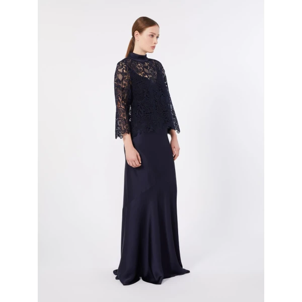 Max Mara Acerbo Long Envers Satin Skirt in Midnight Blue | Maxi Skirts | Luxury Shoes 