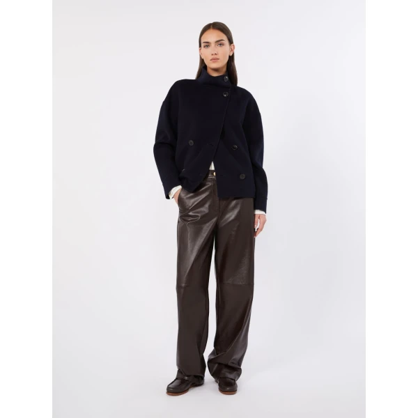 Max Mara Aceri Double Wool, Cashmere and Silk Pea Coat in Navy | Wool Coat | Luxury Shoes 