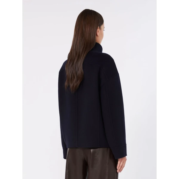 Max Mara Aceri Double Wool, Cashmere and Silk Pea Coat in Navy | Wool Coat | Luxury Shoes 