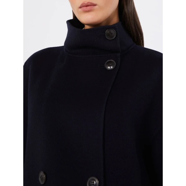 Max Mara Aceri Double Wool, Cashmere and Silk Pea Coat in Navy | Wool Coat | Luxury Shoes 
