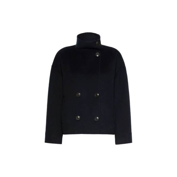 Max Mara Aceri Double Wool, Cashmere and Silk Pea Coat in Navy | Wool Coat | Luxury Shoes 