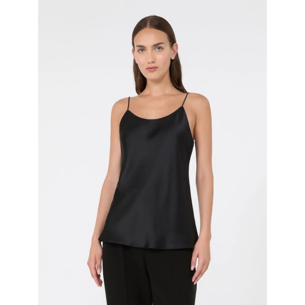 Max Mara Aceti Silk Satin Top in Black | Blouse | Luxury Shoes 