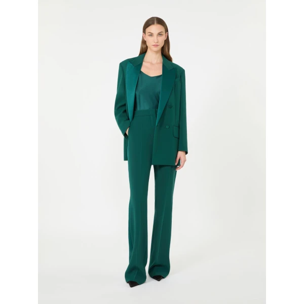 Max Mara Aceti Silk Satin Top in Dark Green | Blouse | Luxury Shoes 
