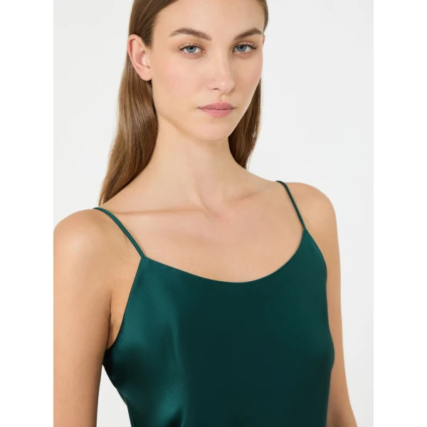 Max Mara Aceti Silk Satin Top in Dark Green | Blouse | Luxury Shoes 