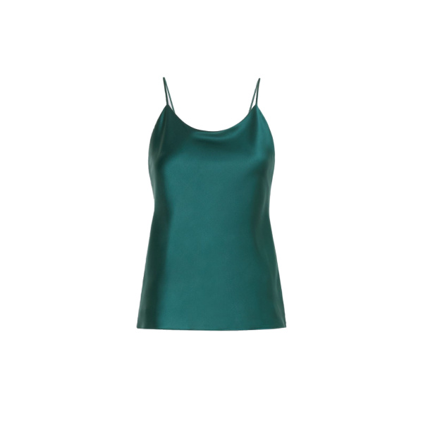 Max Mara Aceti Silk Satin Top in Dark Green | Blouse | Luxury Shoes 
