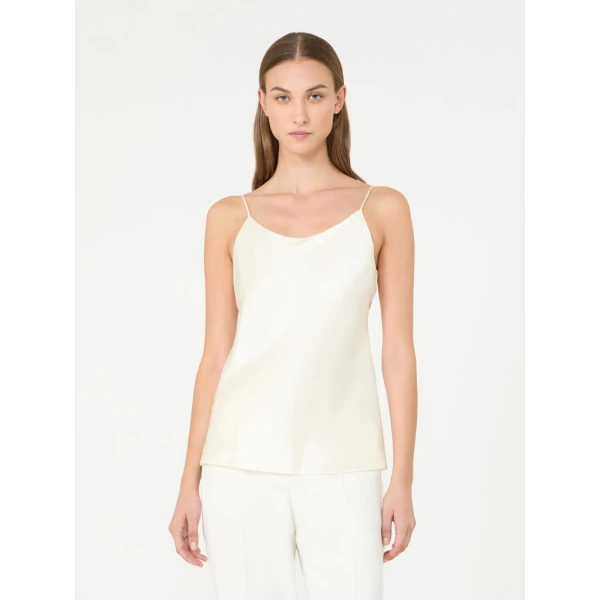 Max Mara Aceti Silk Satin Top in Silk White | Blouse | Luxury Shoes 