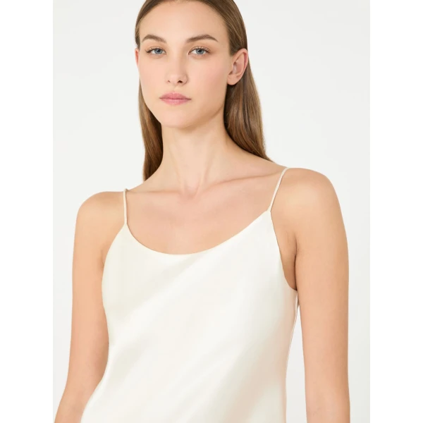Max Mara Aceti Silk Satin Top in Silk White | Blouse | Luxury Shoes 
