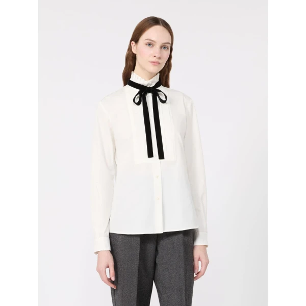 Max Mara Aceto Poplin Tuxedo Shirt in Optical White | Shirts | Luxury Shoes 