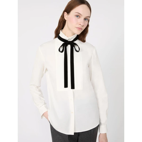 Max Mara Aceto Poplin Tuxedo Shirt in Optical White | Shirts | Luxury Shoes 