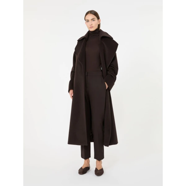 Max Mara Acino Slim Double Woollen Cloth Trousers in Dark Brown | Tailored pants | Luxury Shoes 