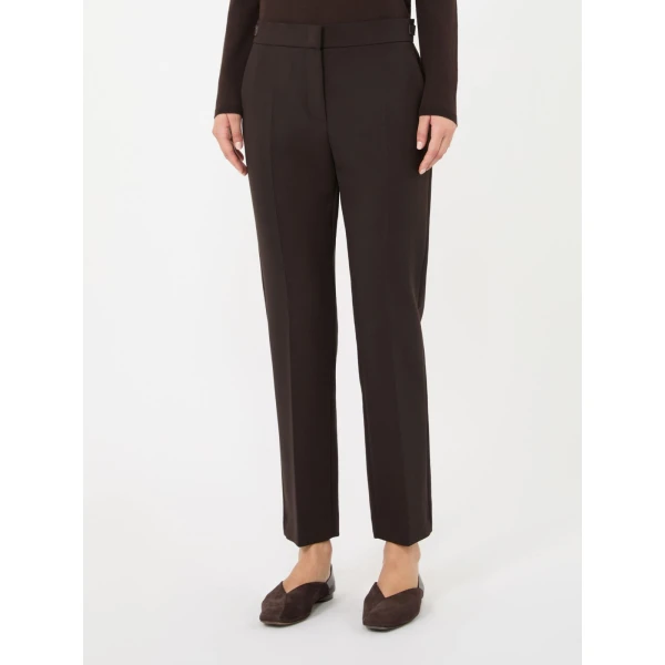 Max Mara Acino Slim Double Woollen Cloth Trousers in Dark Brown | Tailored pants | Luxury Shoes 