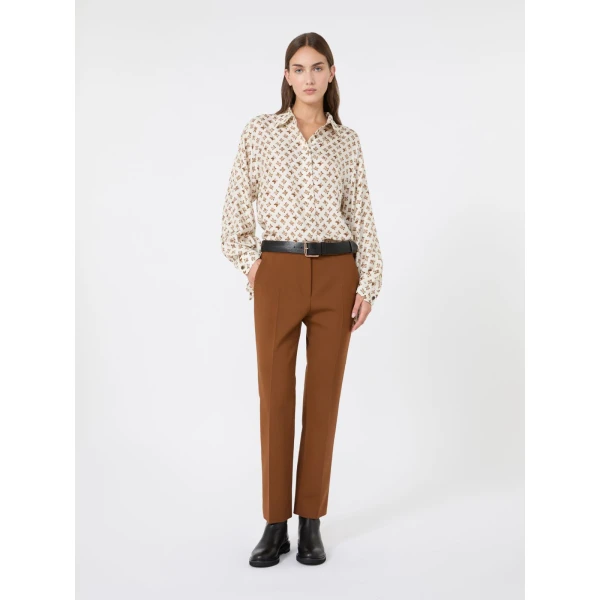 Max Mara Acino Slim Double Woollen Cloth Trousers in Tobacco | Tailored pants | Luxury Shoes 